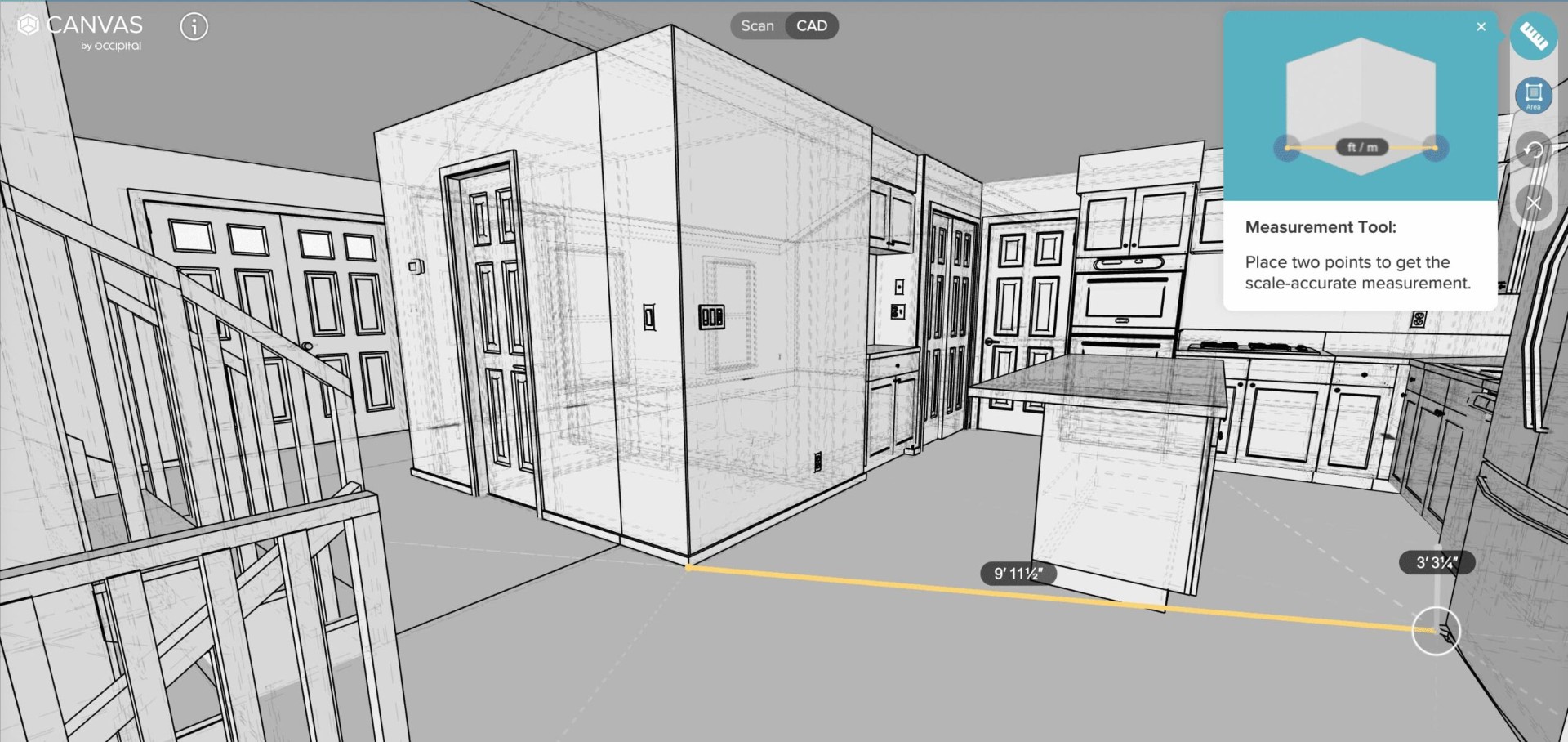 Canvas 3-D scanning of a home interior