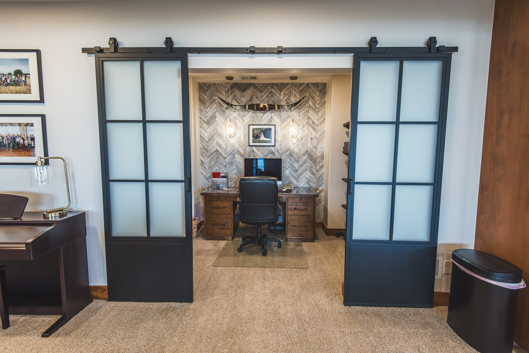 office space with sliding barn doors