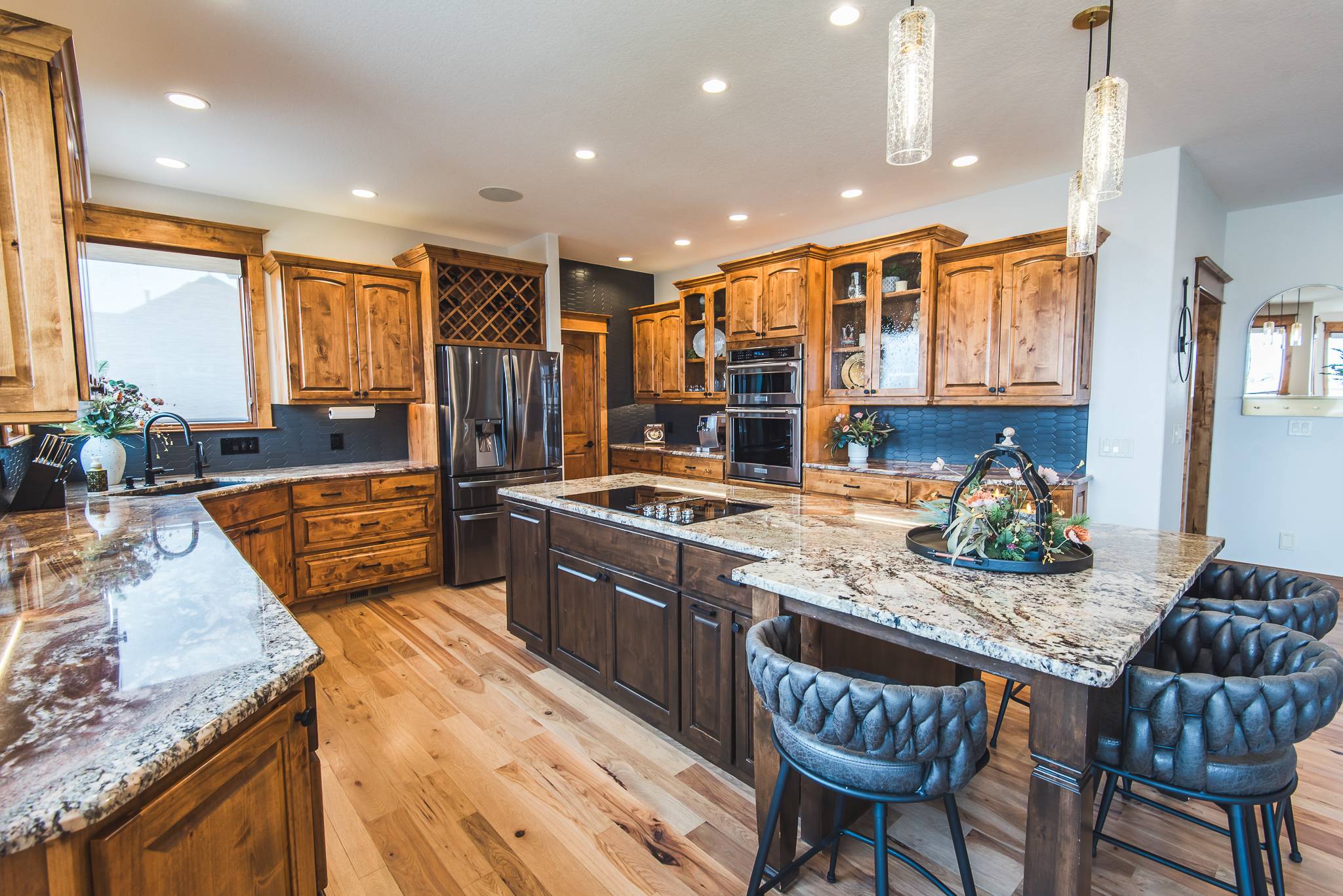 remodeled kitchen with wood cabinets