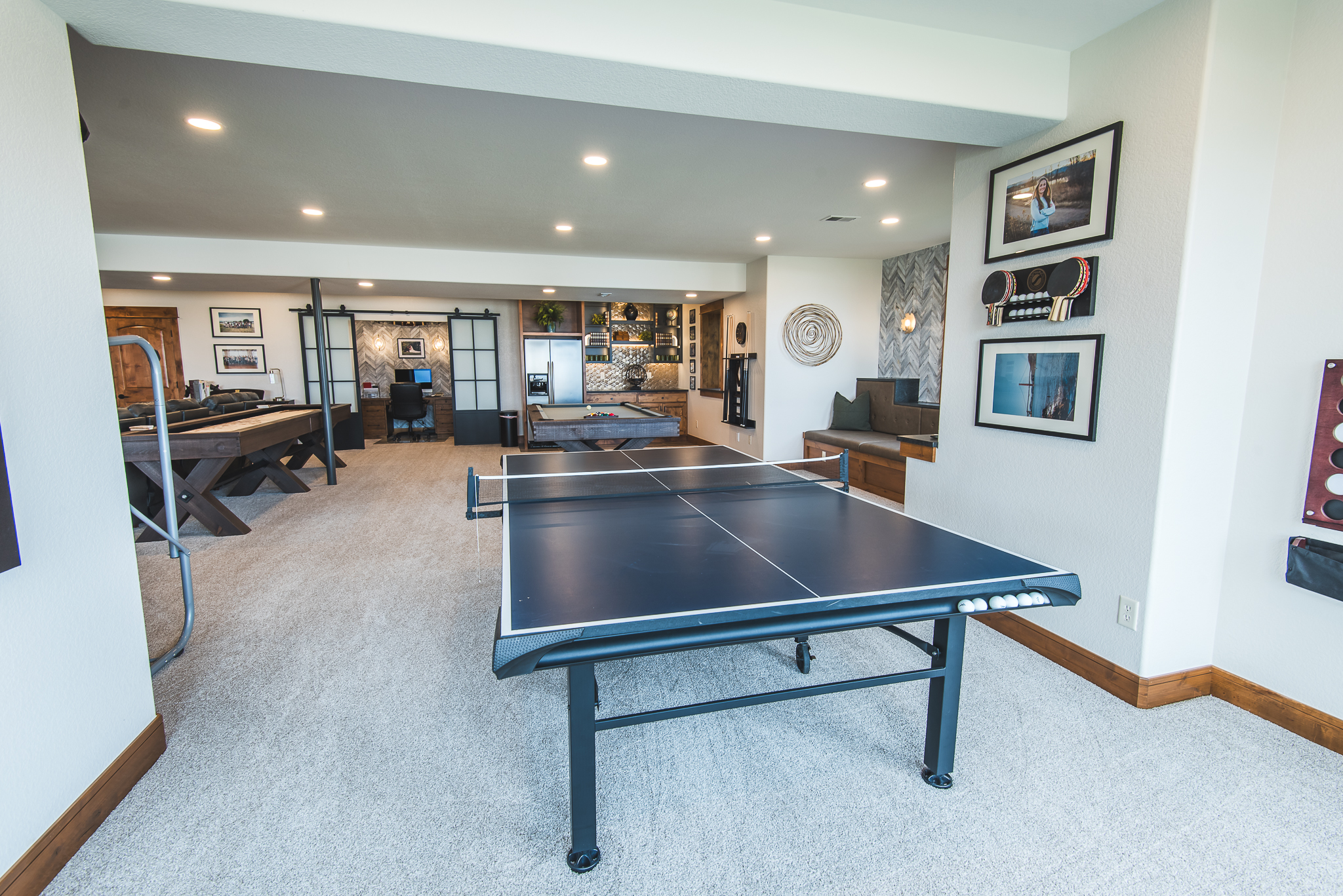 basement area with table tennis and pool table